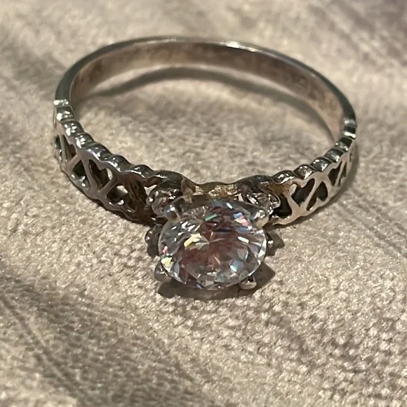 Sterling Silver Heart Engagement Ring 925 Size 10 - Picture 2 of 8